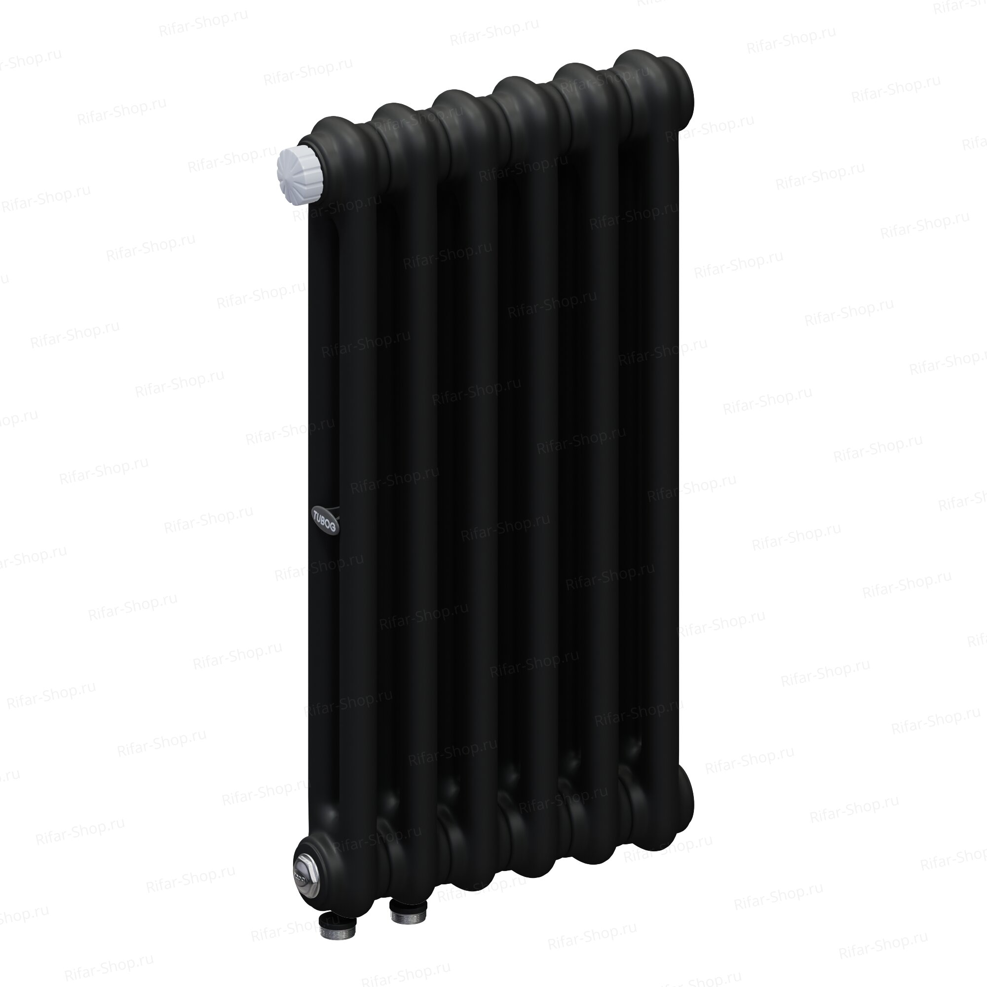 Rifar Tubog Ventil 2052-6 секций, 2-х трубчатый, нижнее подключением с термоклапаном DV1, Черный матовый янтарь RАL 9005