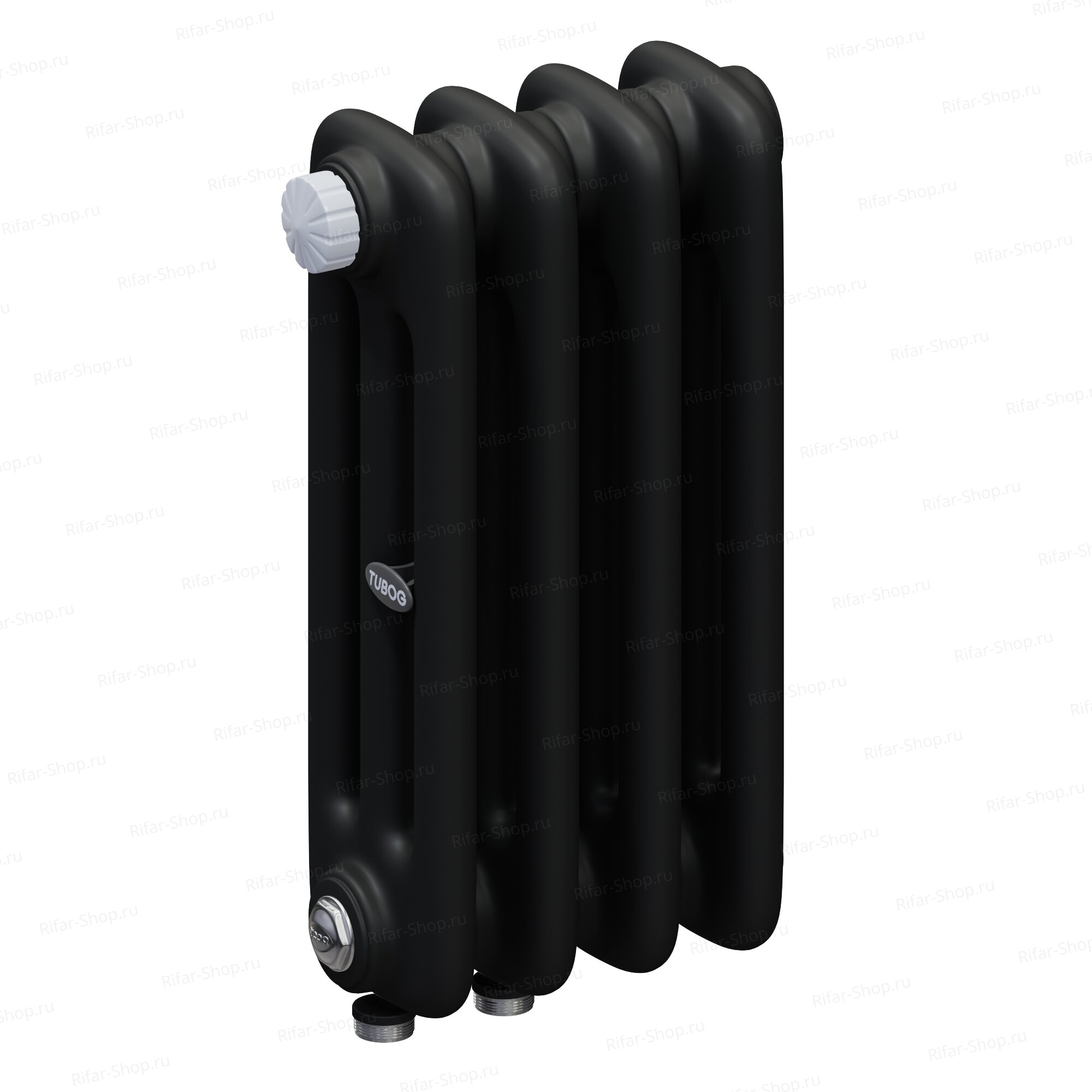 Rifar Tubog Ventil 3037-5 секции, 3-х трубчатый, нижнее подключением с термоклапаном DV1, Черный матовый янтарь RАL 9005