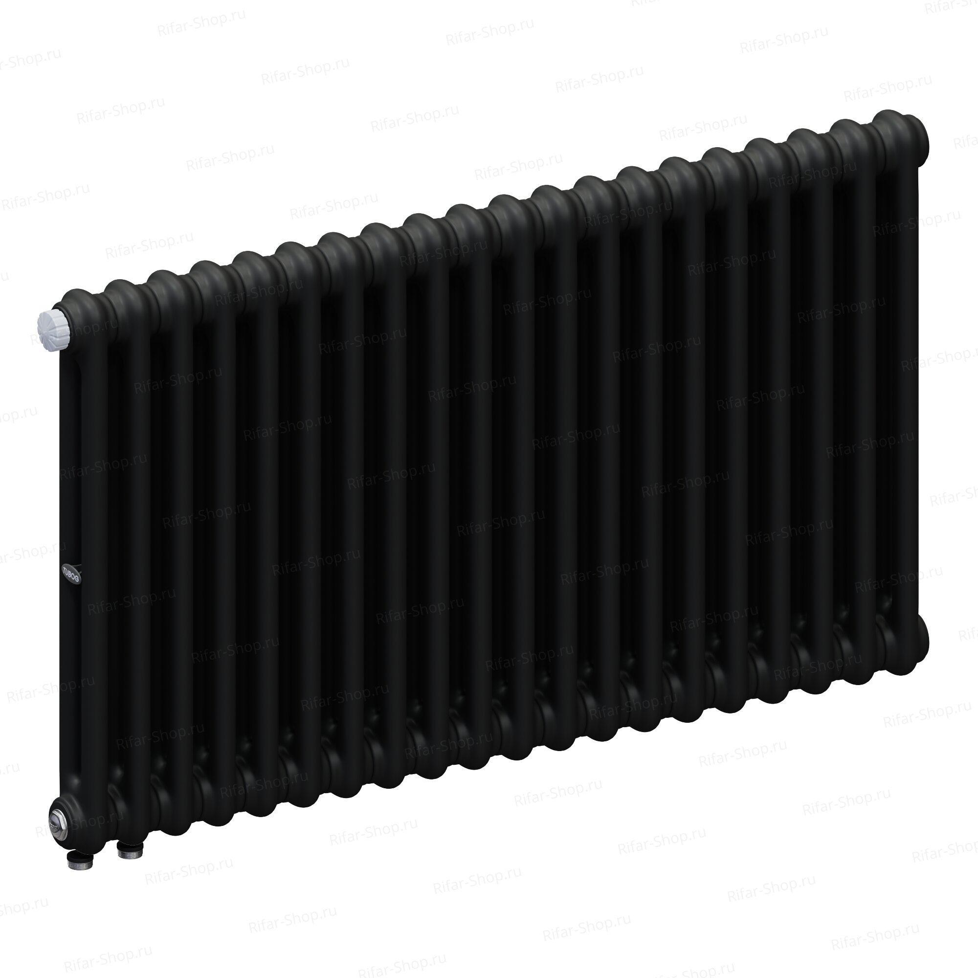 Rifar Tubog Ventil 2052-21 секция, 2-х трубчатый, нижнее подключение с термоклапаном DV1, Черный матовый янтарь RАL 9005