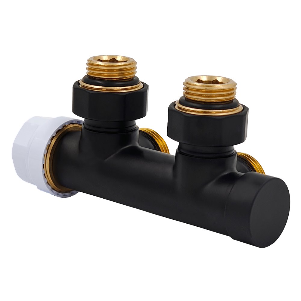 Узел нижнего подключения термостатический угловой левый Primoclima Armature, черный матовый