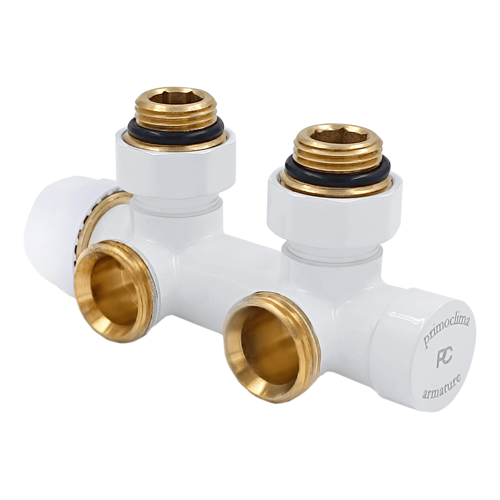Узел нижнего подключения термостатический угловой правый Primoclima Armature, белый