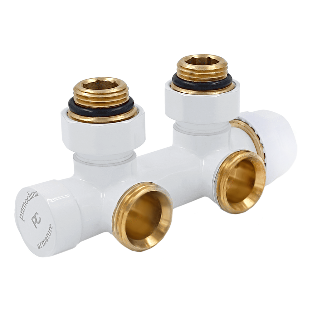 Узел нижнего подключения термостатический угловой левый Primoclima Armature, белый