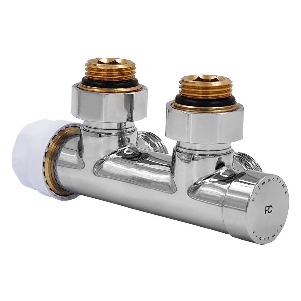 Узел нижнего подключения термостатический угловой левый Primoclima Armature, хром